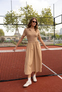 Long beige dress with pockets
