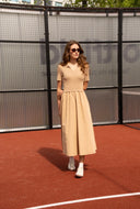 Long beige dress with pockets