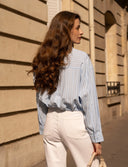 Blue striped shirt with embellishments