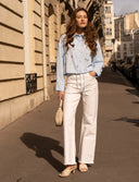 Blue striped shirt with embellishments