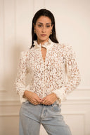 White stand-up collar blouse